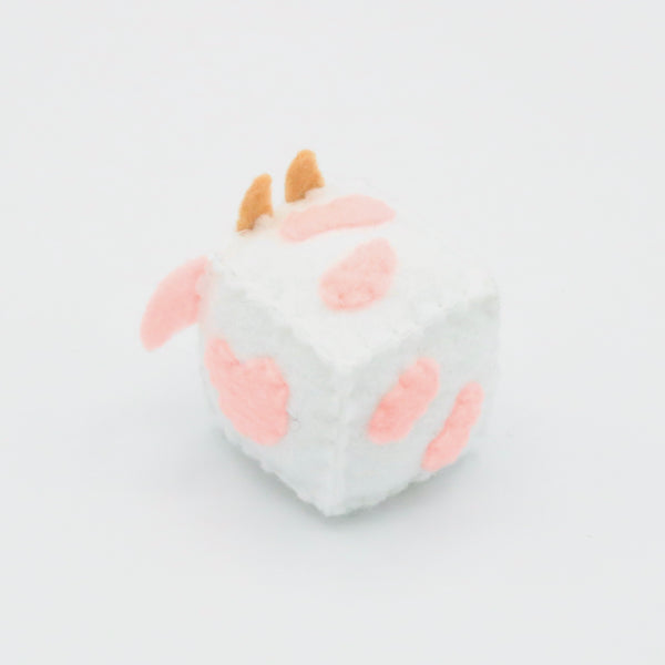 Felt Strawberry Cube Cow Plush Keychain